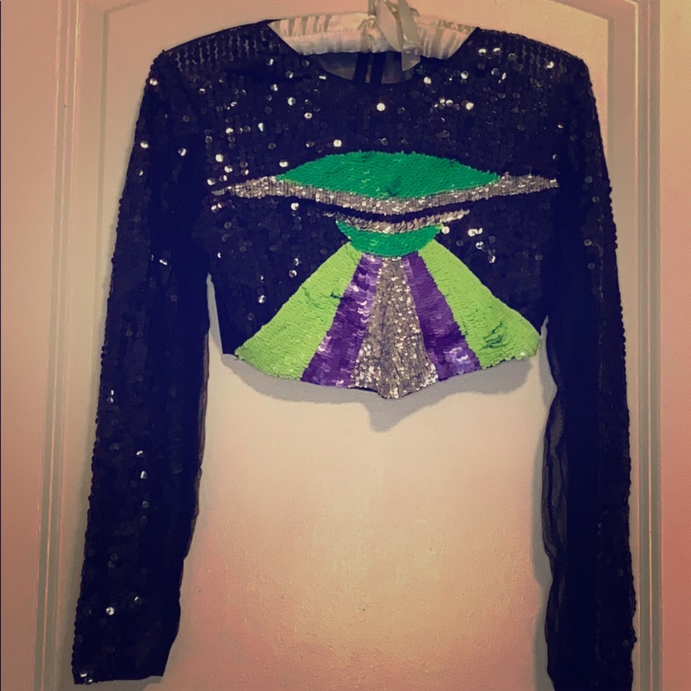 Dollskill sequin ufo longsleeve crop top